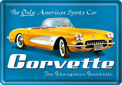 Metalowy mini szyld Chevrolet Corvetta. Amerykański sportowy samochód.